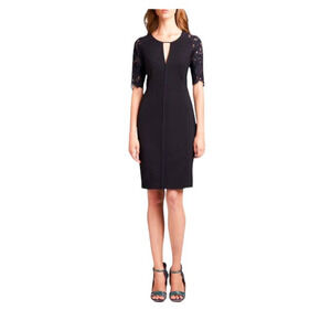 Rebecca Taylor Short Sleeve Fitted Dress with‎ Lace Black Size 2